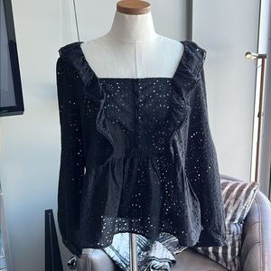 New Madewell Eyelet Pompom Top Size Large (Black)